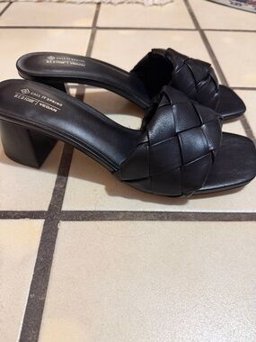 Call It Spring Black Woven Slide Sandals with Block Heel